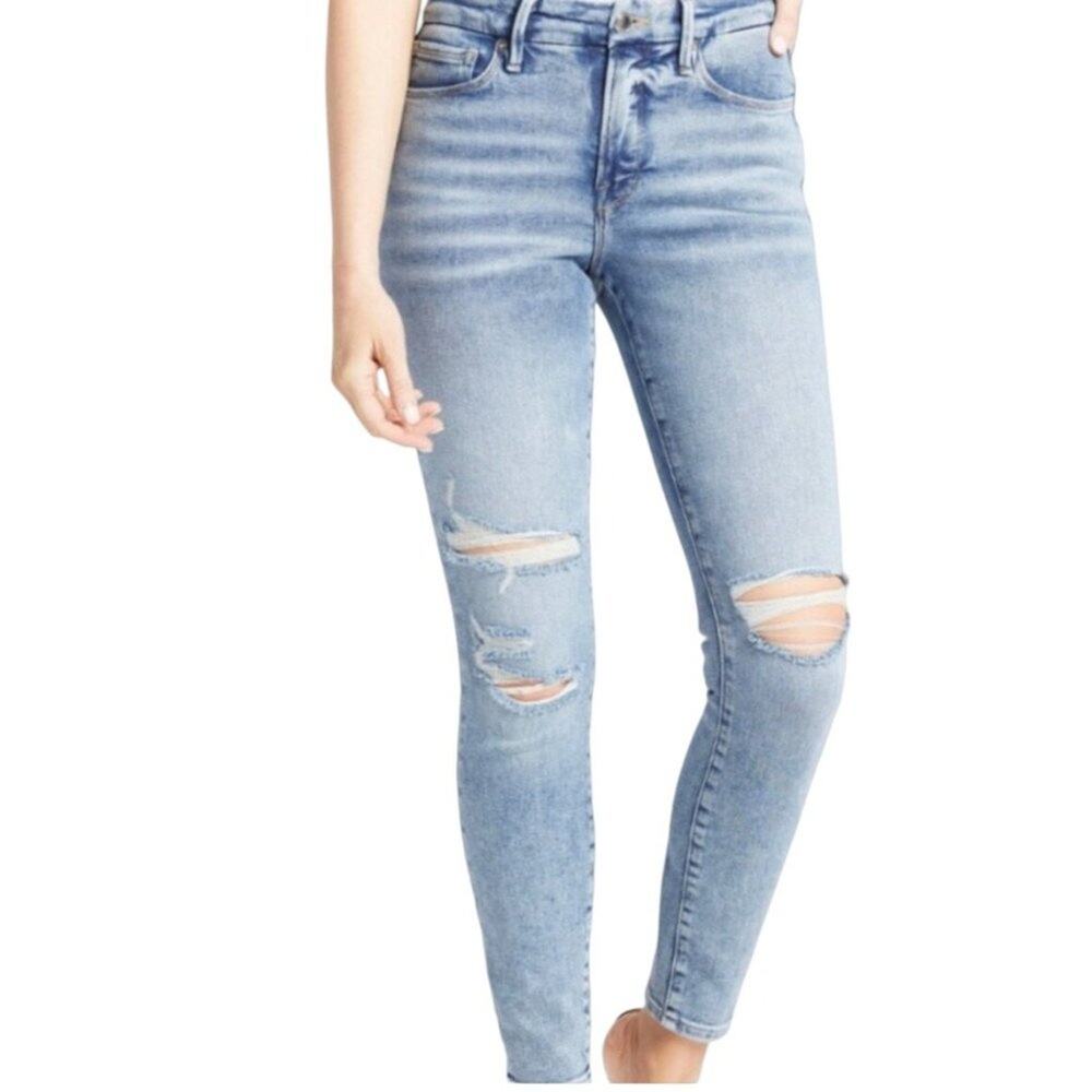 Good American Women's Light Blue Distressed Jeans
